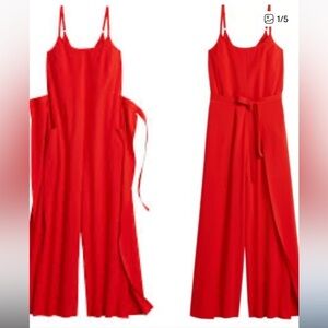 Athleta Womens Red Sleeveless Jumpsuit with Tie Waist